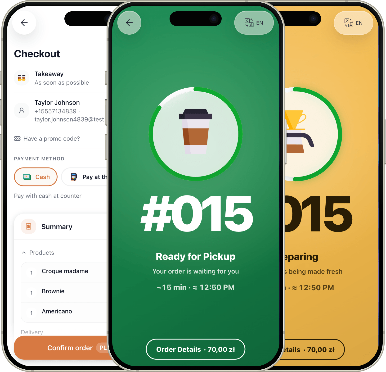 A guest's phone showing live order status